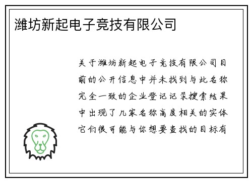 潍坊新起电子竞技有限公司